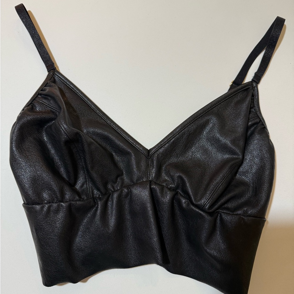 Black Faux Leather Bralette